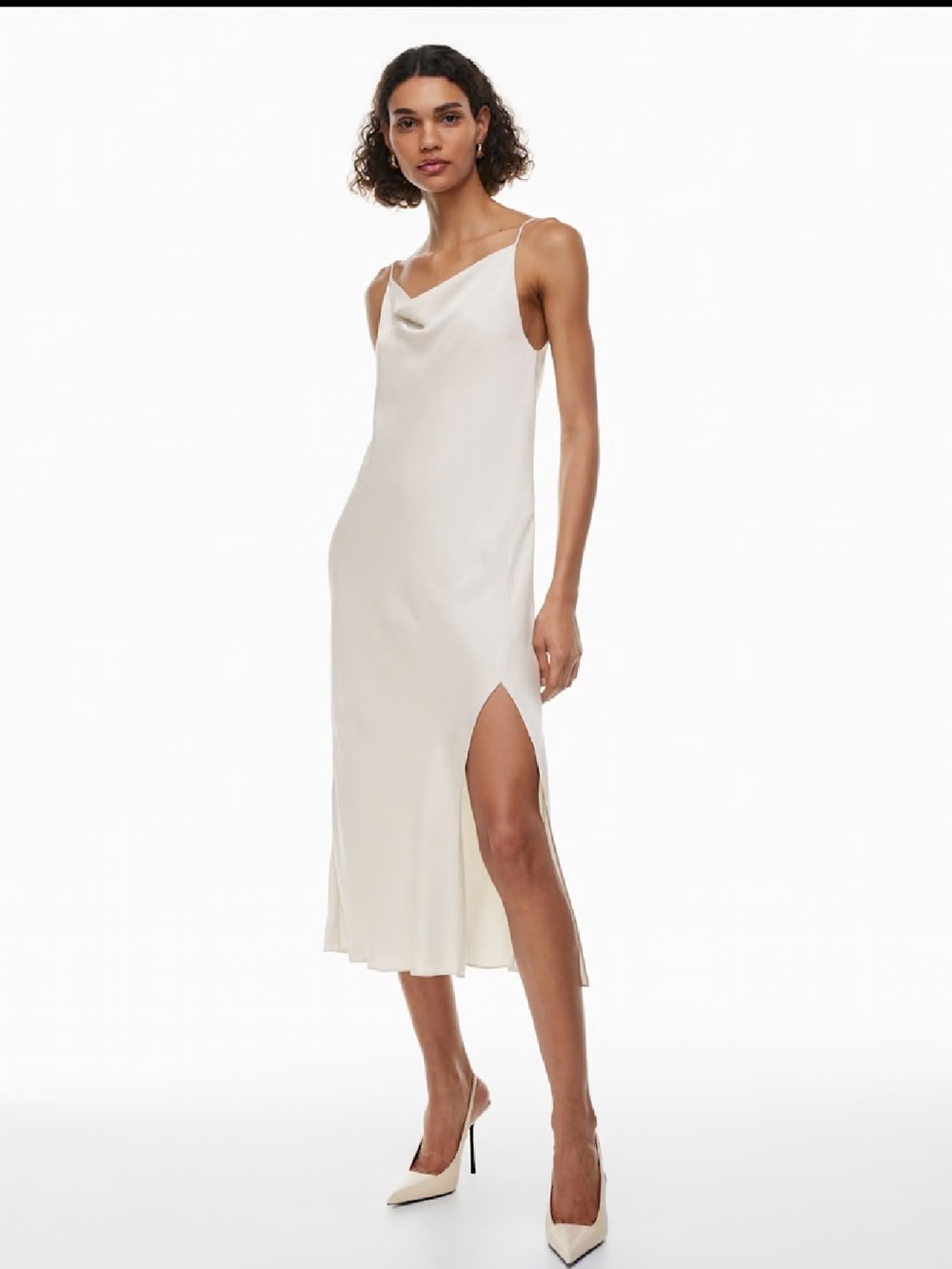 Babaton Aritzia Fonda Dress Satin Cowl Neck Cream Effortless Minimalist Large - Picture 2 of 8